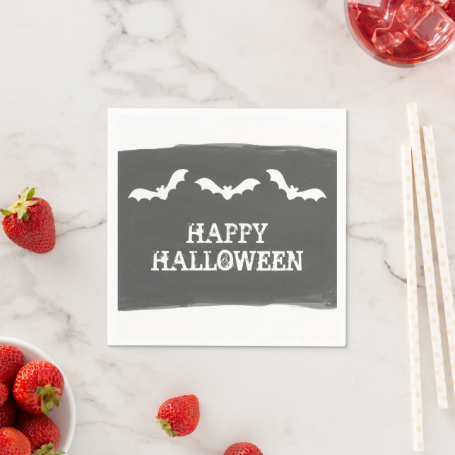 Black White Watercolor Bats Halloween Napkin (Insitu)