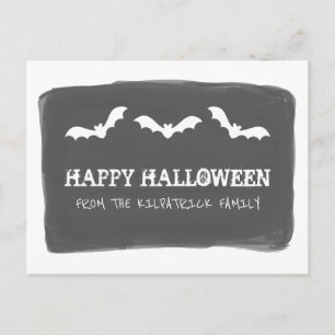 Black White Watercolor Bats Halloween Postcard