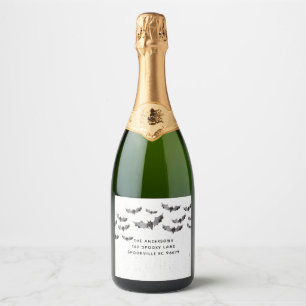 Black & White Watercolor Bats Halloween Sparkling Wine Label