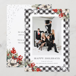 Black White Watercolor Botanical Photo Business Holiday Card