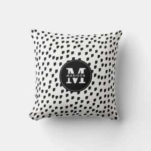 Black & White Watercolor Brushstroke Monogram Cushion