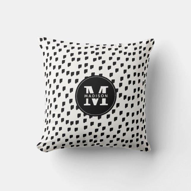 Black & White Watercolor Brushstroke Monogram  Cushion (Front)