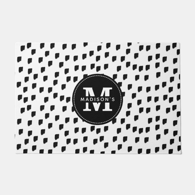Black & White Watercolor Brushstroke Monogram  Doormat (Front)