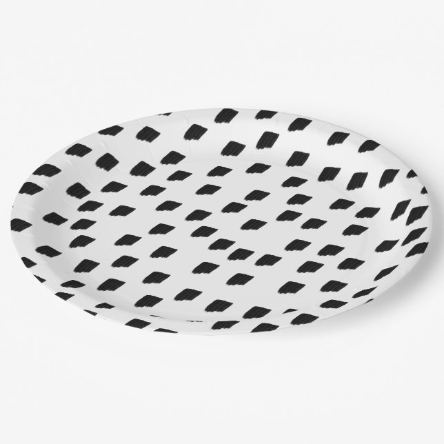 Black & White Watercolor Brushstroke Paper Plate (Angled)