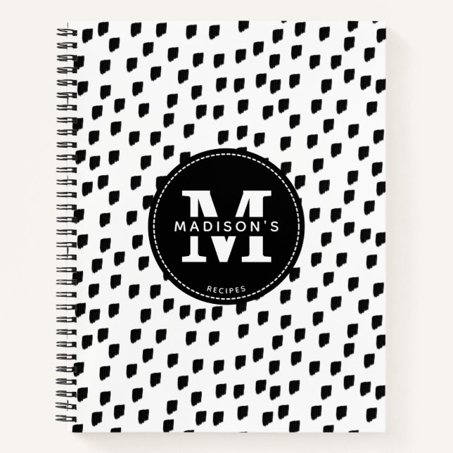 Black White Watercolor Brushstroke Recipe Cookbook Notebook (Front)