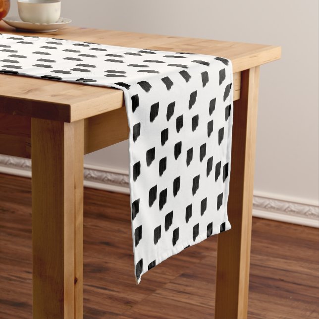 Black & White Watercolor Brushstroke  Short Table Runner (In Situ)