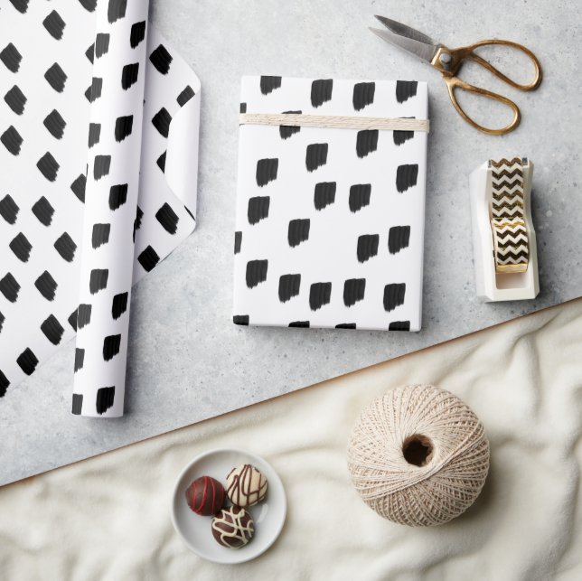 Black & White Watercolor Brushstroke  Wrapping Paper (Crafts)