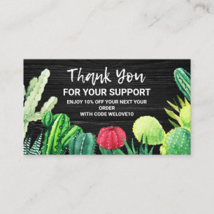 Black & White Watercolor Cactus Discount Business Card