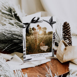 Black & White Watercolor Family Photo Holiday Card