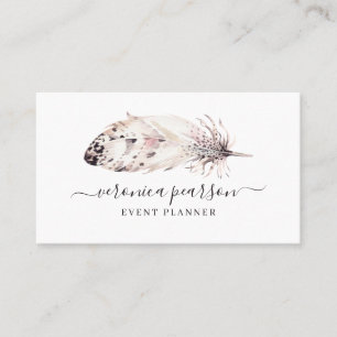 Black & White Watercolor Feather   Modern Minimal Business Card