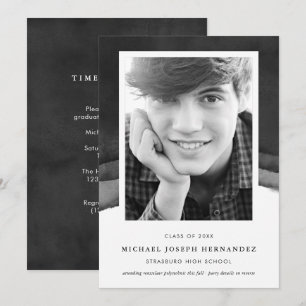 Black & White Watercolor Graduation Photo Invitation
