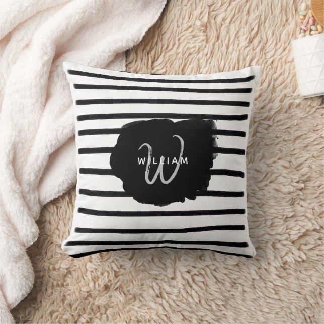 Black & White Watercolor Hand Drawn Lines  Cushion (Blanket)