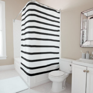 Black & White Watercolor Hand Drawn Lines Shower Curtain
