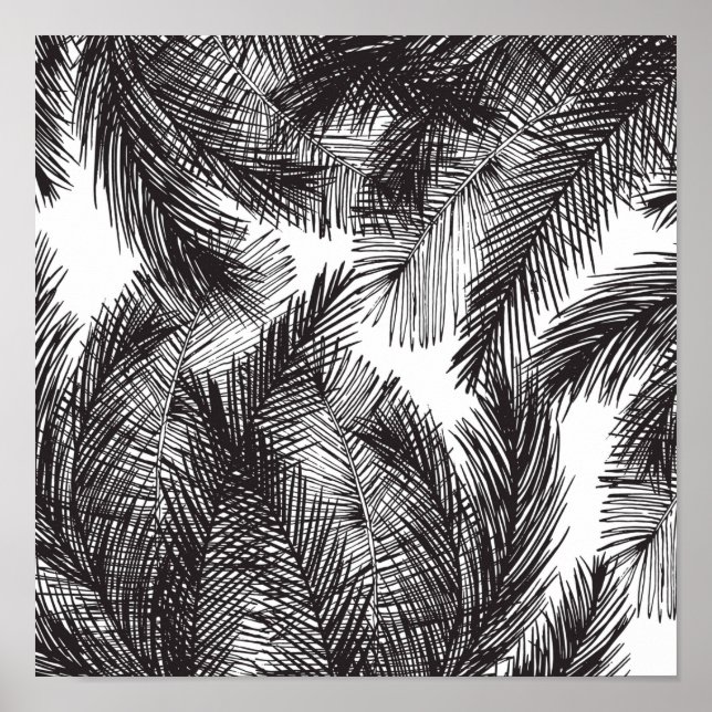 Black white watercolor hand painted palm trees poster (Front)