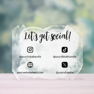 Black White Watercolor Let's Get Social Acrylic Sign