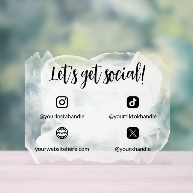 Black White Watercolor Let's Get Social  Acrylic Sign (Neutral)
