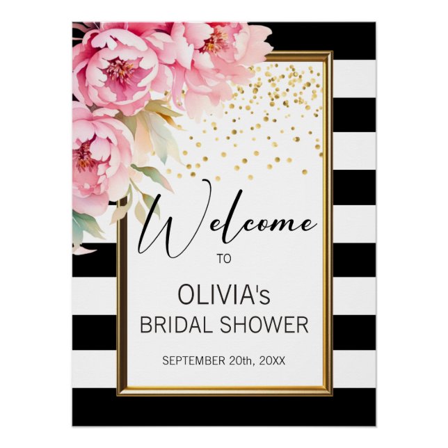 Black White Watercolor Pink Floral WELCOME sign (Front)