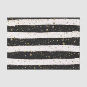 Black White Watercolor Stripes Gold Glitter Stars Tissue Paper