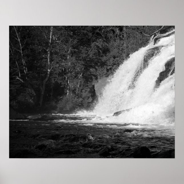 Black & White Waterfalls Splashing On Rocks 16x20 Poster (Front)