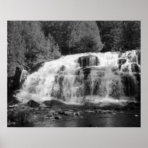 Black & White Waterfalls Surrounded by Trees 16x20 Poster
