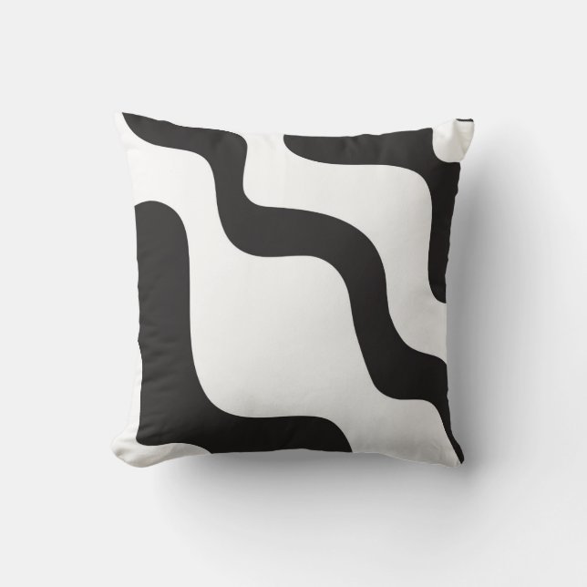 Black & White Wave Abstract Modern Art Chic Cushion (Front)