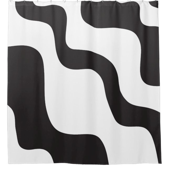 Black & White Wave Abstract Modern Art Chic Shower Curtain (Front)