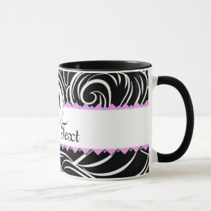 Black & White Wave Pattern Monogram Personalised Mug