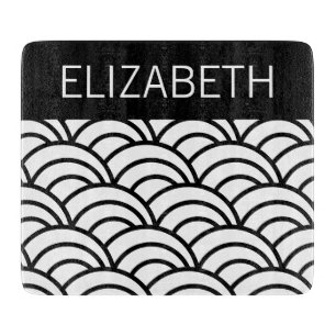 Black & White Wave Pattern Name Cutting Board