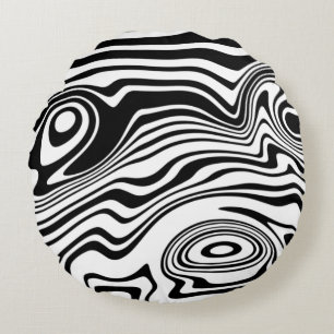 Black White Waves Patten Round Pillow - Your Colou