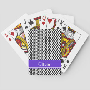 Black & White Waves Retro Pattern w/ Purple Band Playing Cards