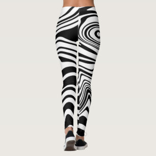 Black White Waves Striped Leggings - Choose Colour