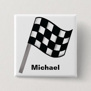 Black White Waving Chequered Flag Name Badge