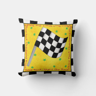Black White Waving Winner Chequered Flag Yellow Cushion