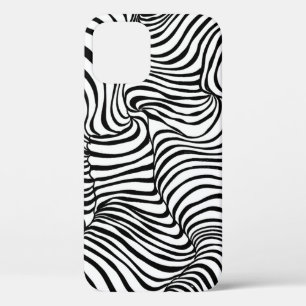 Black White Wavy Lines Abstract Zebra iPhone 12 Case