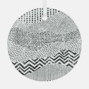Black White Wavy Patchwork Ornament