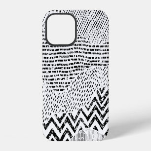 Black White Wavy Patchwork Ornament iPhone 12 Case