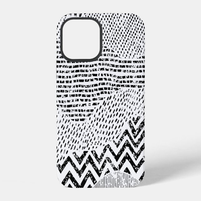 Black White Wavy Patchwork Ornament iPhone Case (Back)