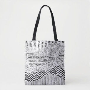 Black White Wavy Patchwork Ornament Tote Bag