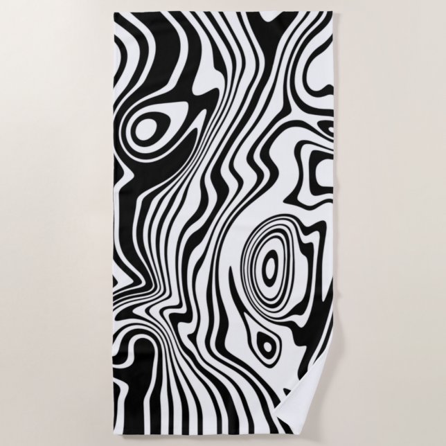 Black White Wavy Stripe Beach Towel (Front)