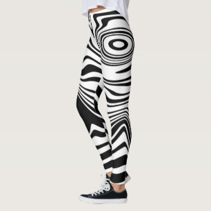 Black White Wavy Striped Leggings or Choose Colour