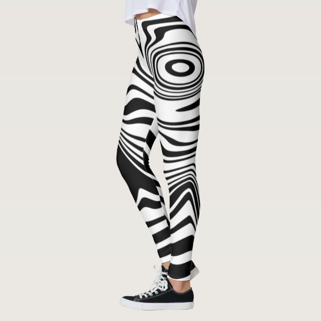 Black White Wavy Striped Leggings or Choose Colour (Left)