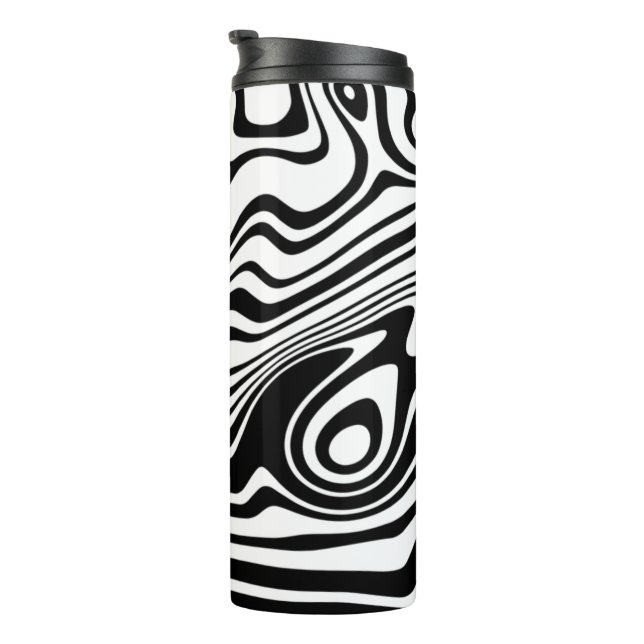 Black White Wavy Striped Thermal Tumbler (Rotated Right)