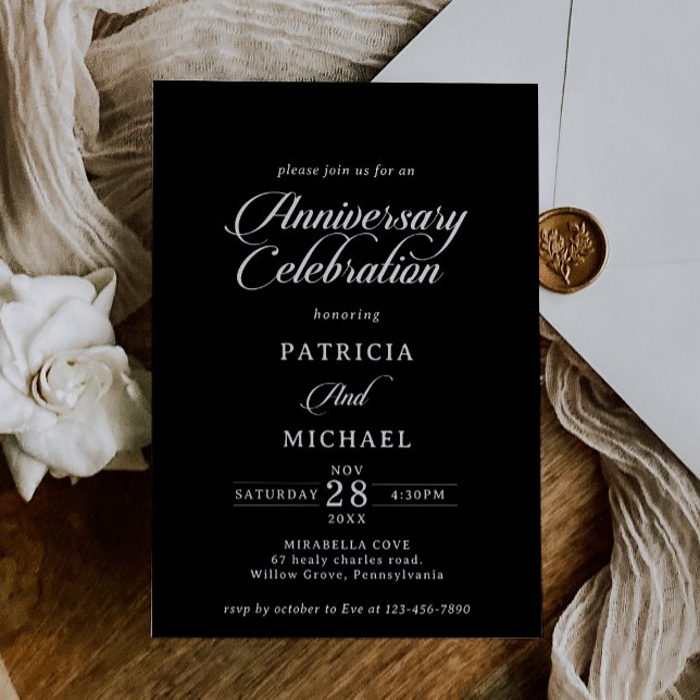 Black White Wedding Anniversary Celebration Invitation (Creator Uploaded)