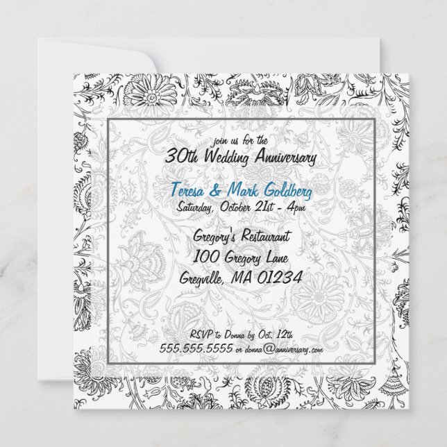 Black & White Wedding Anniversary Invitations (Front)