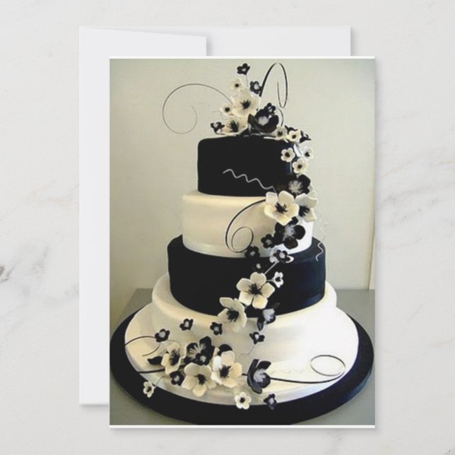 BLACK / WHITE WEDDING CAKE "INVITATION" INVITATION (Front)