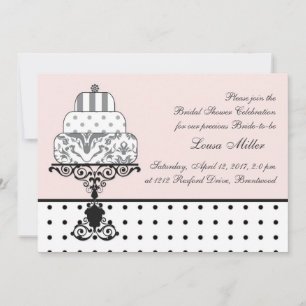 Black white wedding cake, polka dot Bridal Shower Invitation