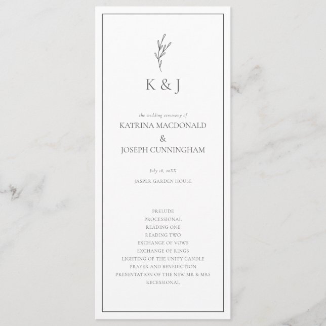 Black & White Wedding Ceremony Minimalist Elegant Programme (Front)