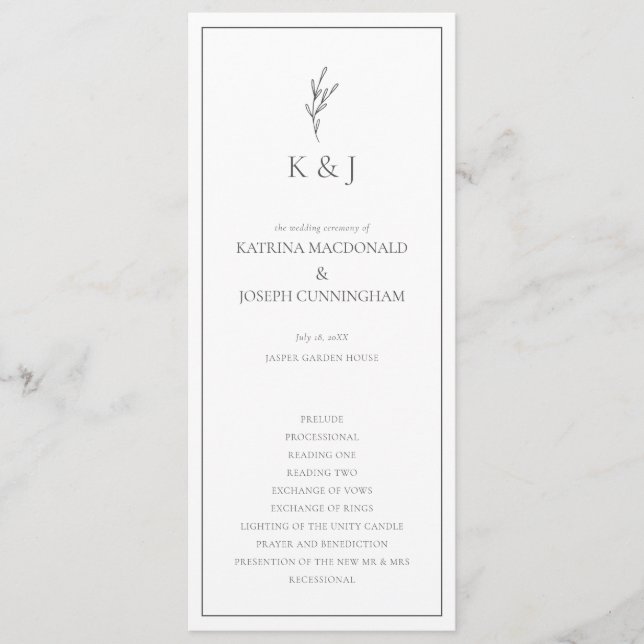 Black & White Wedding Ceremony Minimalist Elegant Programme (Front)