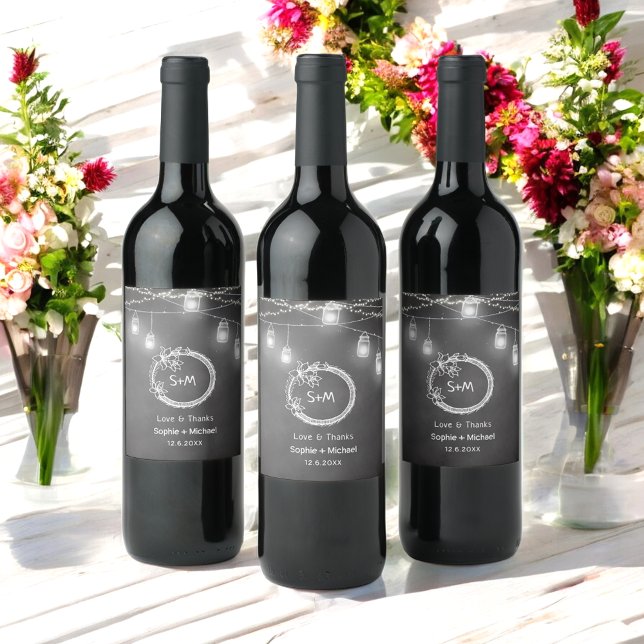 Black White Wedding Chalkboard Mason Jar Wine Label (Creator Uploaded)