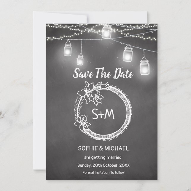 Black White Wedding Chalkboard Save The Date (Front)